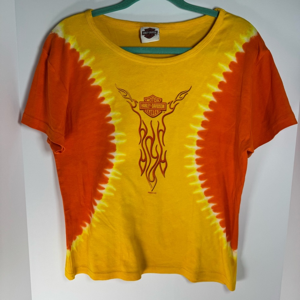 Vintage 2004 Harley Davidson Women’s Large Tshirt Tie Dye Orange Yellow